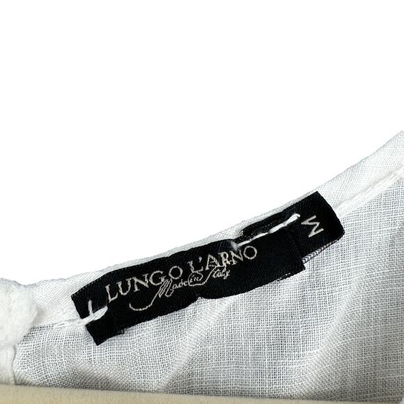 Lungo‎ L'Arno White Short Sleeve Crew Neck Crochet Lace Linen Blouse Medium - Picture 3 of 7